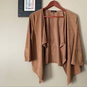 Faux Suede Cascading Cardigan - brown